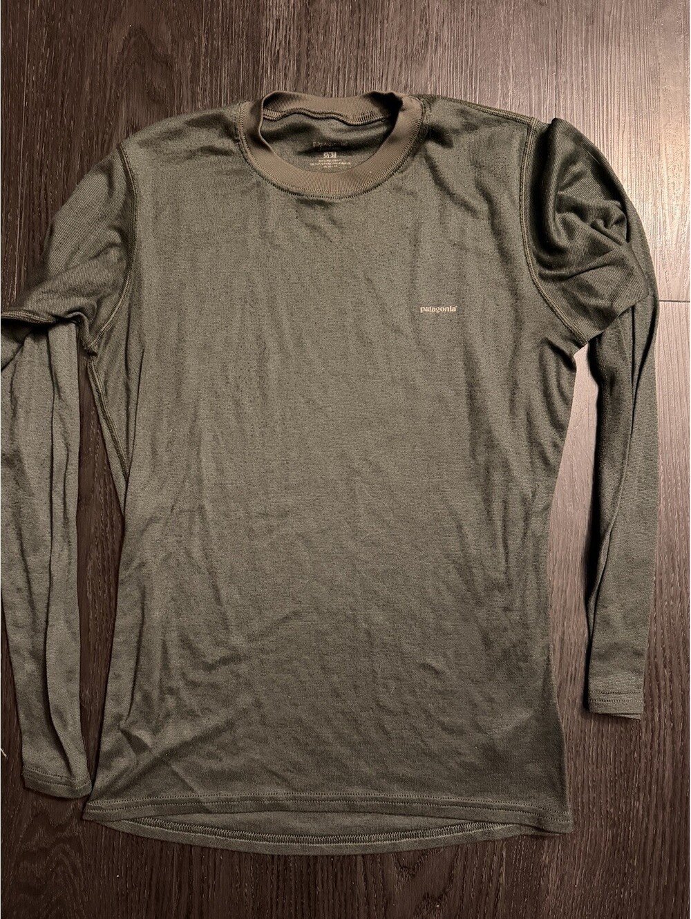 Patagonia Capilene Thermal Weight Grid Crew Neck Top Olive Green Sz M